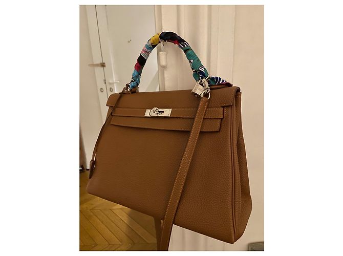 Borsa a mano Hermès Kelly 32 in pelle oro Beige - vista 5