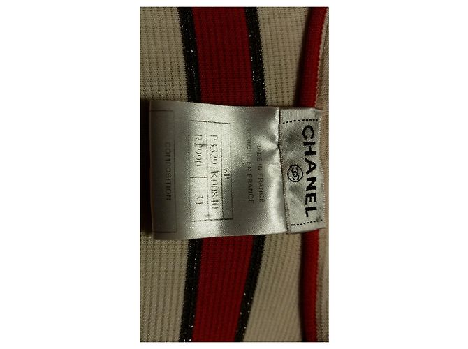 Chaqueta Chanel de punto de algodón a rayas Rojo Crudo Marrón Castaño Roja Crema - vista 4