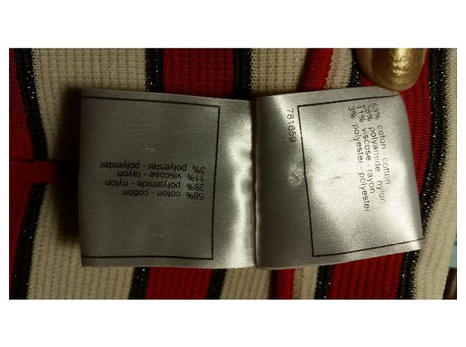 Chaqueta Chanel de punto de algodón a rayas Rojo Crudo Marrón Castaño Roja Crema - vista 5
