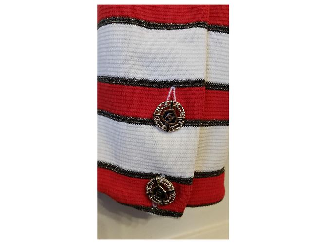 Chaqueta Chanel de punto de algodón a rayas Rojo Crudo Marrón Castaño Roja Crema - vista 9