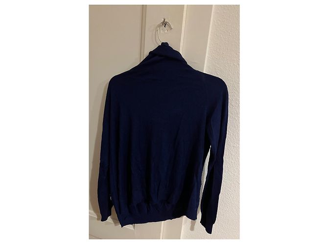 Pinko Asymmetrischer Pullover aus Wolle und Kaschmir in Blau mit Perlen - Ansicht 2