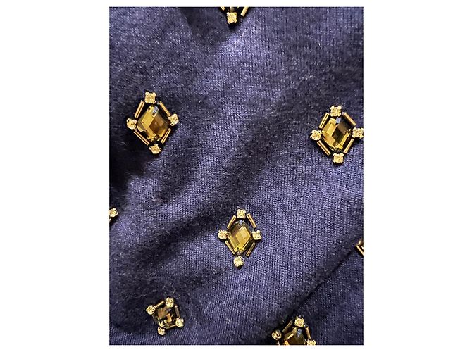 Pinko Asymmetrischer Pullover aus Wolle und Kaschmir in Blau mit Perlen - Ansicht 3