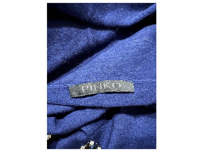 Pinko Asymmetrischer Pullover aus Wolle und Kaschmir in Blau mit Perlen - Ansicht 4