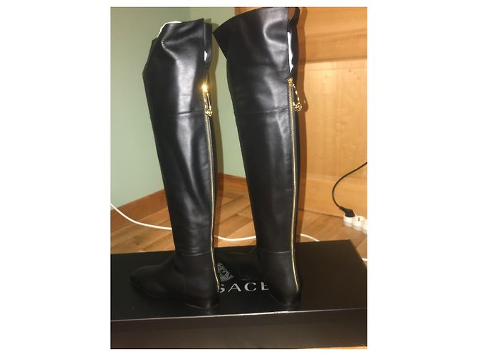 Versace Stiefel Kalbsleder Größe 40.5 Schwarz Golden - Ansicht 5