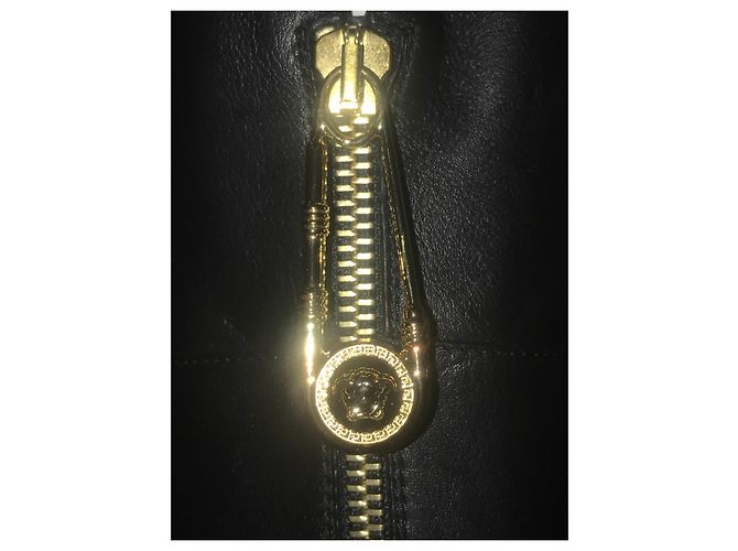 Versace Stiefel Kalbsleder Größe 40.5 Schwarz Golden - Ansicht 6