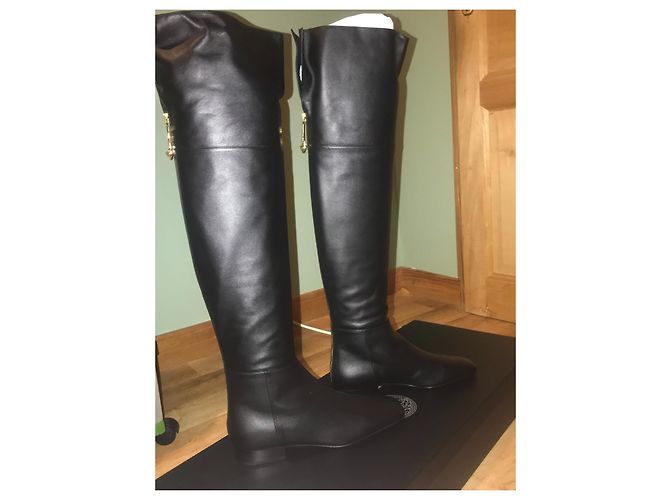 Versace Stiefel Kalbsleder Größe 40.5 Schwarz Golden - Ansicht 8
