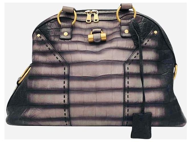 Muse II Bolsa Yves Saint Laurent Muse em couro cinza efeito crocodilo - vista 2