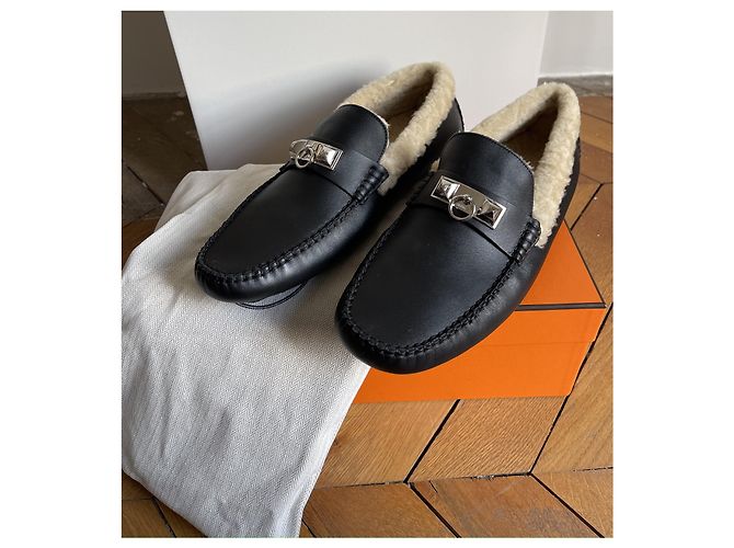 Mocassino driving Hermès Irving pelle nera 44 Nero - vista 10