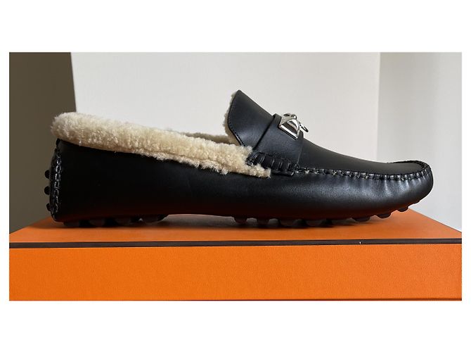 Mocassino driving Hermès Irving pelle nera 44 Nero - vista 2