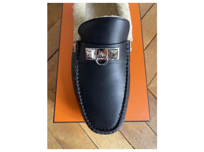 Mocassino driving Hermès Irving pelle nera 44 Nero - vista 3