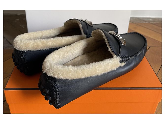 Mocassino driving Hermès Irving pelle nera 44 Nero - vista 7