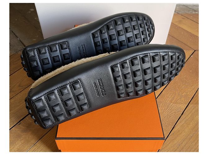 Mocassino driving Hermès Irving pelle nera 44 Nero - vista 9