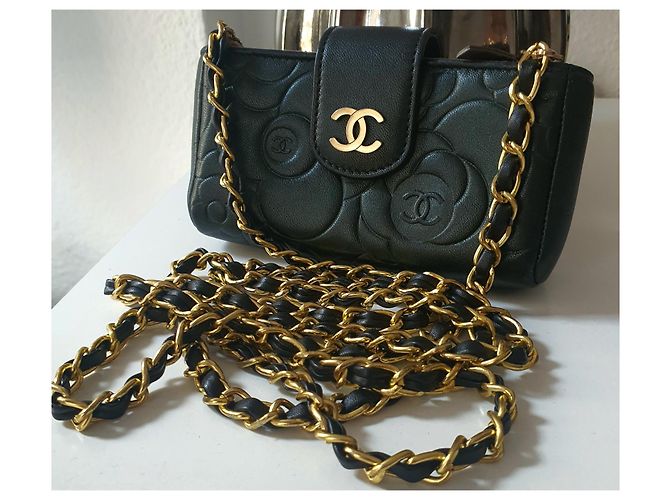 Chanel Kamelie Schultergurt Schwarz Golden - Ansicht 8
