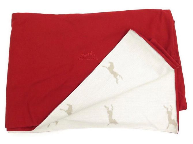 Hermès COUVERTURE/PLAID/COUVRE LIT  REVERSIBLE TOILE COTON ROUGE PLAID COUVRE LIT BLANKET - vue 3