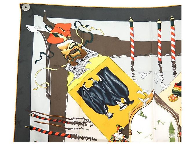 Hermès NUOVA HERMES SCIARPA CARNEVALE CARNEVALE DI VENEZIA 90 SCIARPA IN SETA CON SPILLE Bianco - vista 2