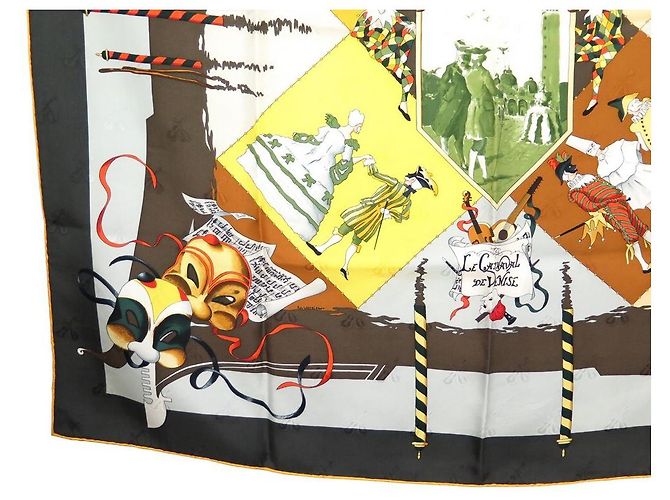 Hermès NUOVA HERMES SCIARPA CARNEVALE CARNEVALE DI VENEZIA 90 SCIARPA IN SETA CON SPILLE Bianco - vista 3