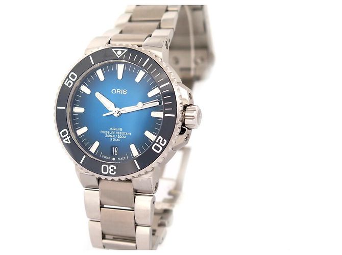 NOVO RELÓGIO ORIS AQUIS DATE CALIBER 400 RELÓGIO DE AÇO AUTOMÁTICO COMPLETO Prata - vista 2