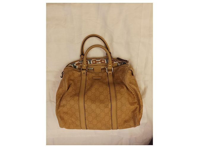 Borsa a mano Gucci in pelle beige con logo - vista 2