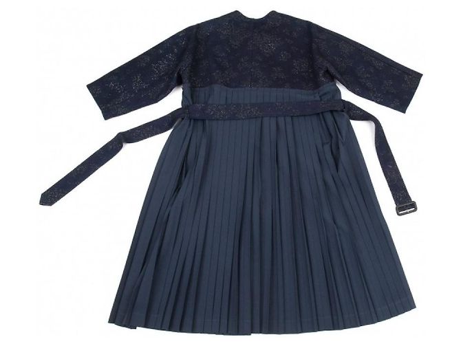 *[Comme des Garçons] tricot COMME des GARCONS Abrigo plisado de jacquard brillante intercambiable Azul marino - vista 13