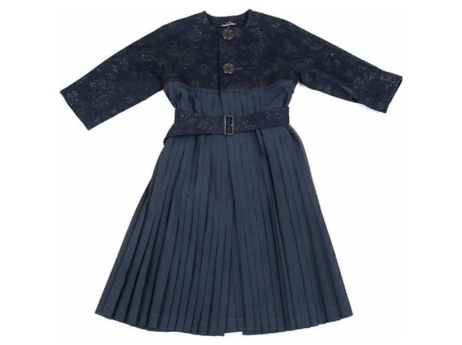 *[Comme des Garçons] tricot COMME des GARCONS Abrigo plisado de jacquard brillante intercambiable Azul marino - vista 2