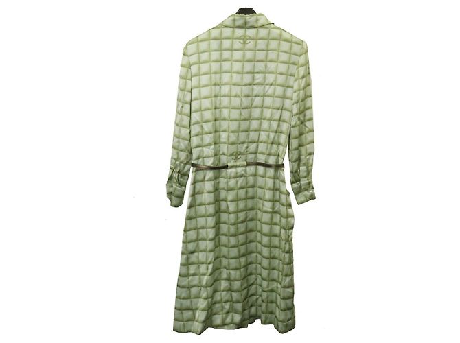 * [CHANEL] Chanel Coco Mark Kariertes Hemdkleid, einteilig, langärmelig, knielang, aus Seide 100% Grün - Ansicht 5