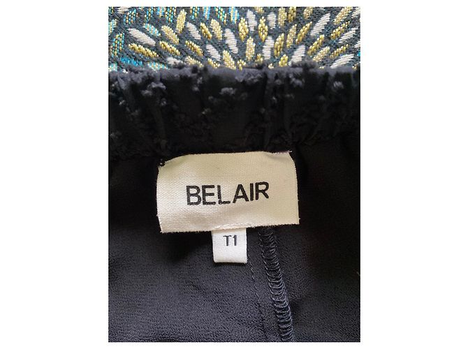 Falda larga Bel Air negra con estampado de espiga Negro - vista 7