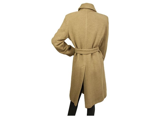 Per te by Krizia 100% Virgin Wool Button Front Belted Classic Coat Beige - view 2