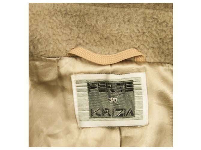 Per te by Krizia 100% Virgin Wool Button Front Belted Classic Coat Beige - view 3