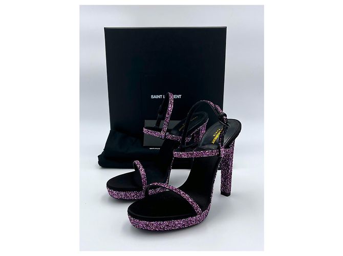 Sandali con tacco Saint Laurent - Taglia 38 - Glitter viola Porpora - vista 3