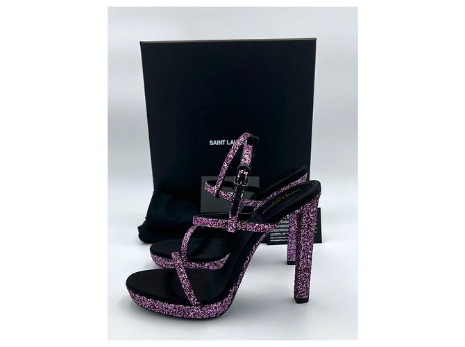 Sandali con tacco Saint Laurent - Taglia 38 - Glitter viola Porpora - vista 4
