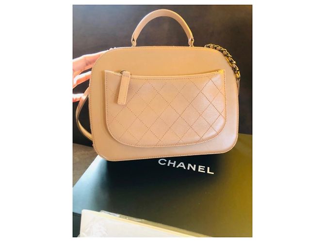 Coco Handle Borsa Chanel in pelle color sabbia - vista 8