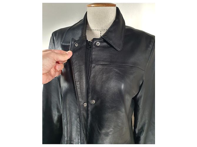 Abrigo de cuero negro Pierre Balmain - vista 3