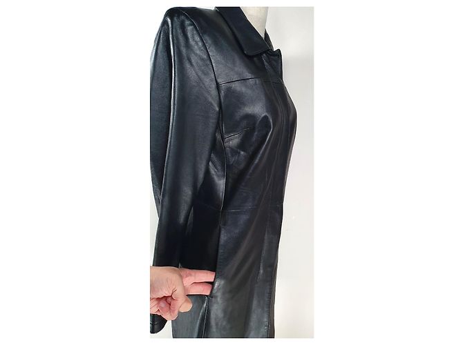 Abrigo de cuero negro Pierre Balmain - vista 4