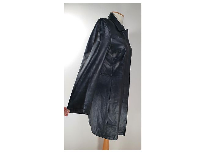 Abrigo de cuero negro Pierre Balmain - vista 5