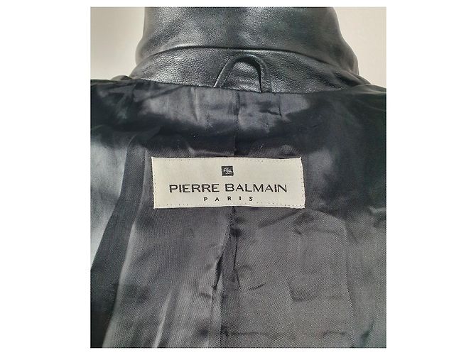 Abrigo de cuero negro Pierre Balmain - vista 8
