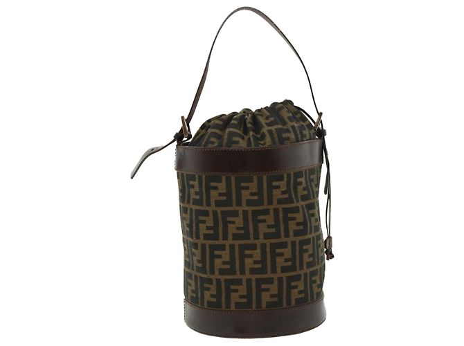 FENDI Zucca Borsa a tracolla in tela Cilindrico Marrone Nero Auth yk5779 - vista 13