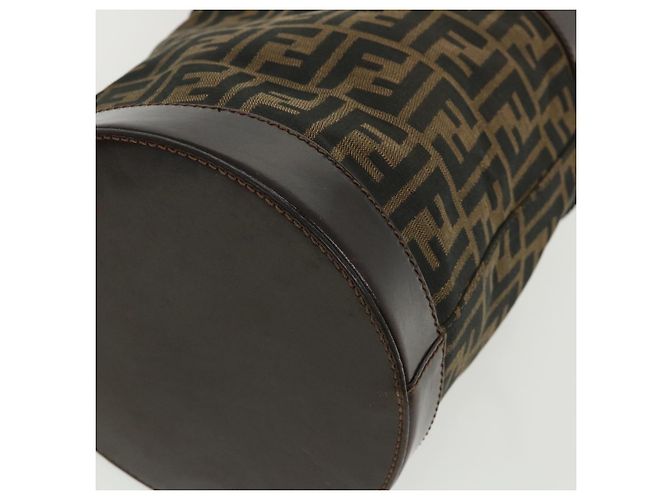 FENDI Zucca Borsa a tracolla in tela Cilindrico Marrone Nero Auth yk5779 - vista 14