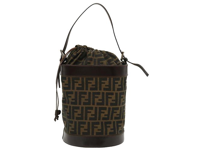 FENDI Zucca Borsa a tracolla in tela Cilindrico Marrone Nero Auth yk5779 - vista 2