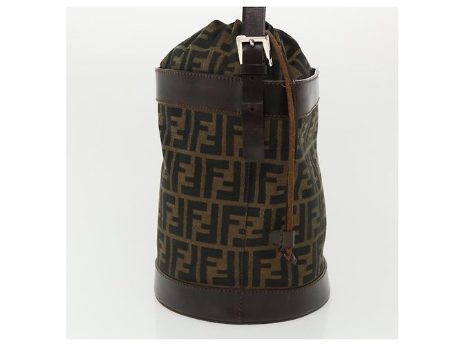 FENDI Zucca Borsa a tracolla in tela Cilindrico Marrone Nero Auth yk5779 - vista 3
