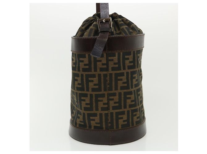 FENDI Zucca Borsa a tracolla in tela Cilindrico Marrone Nero Auth yk5779 - vista 4