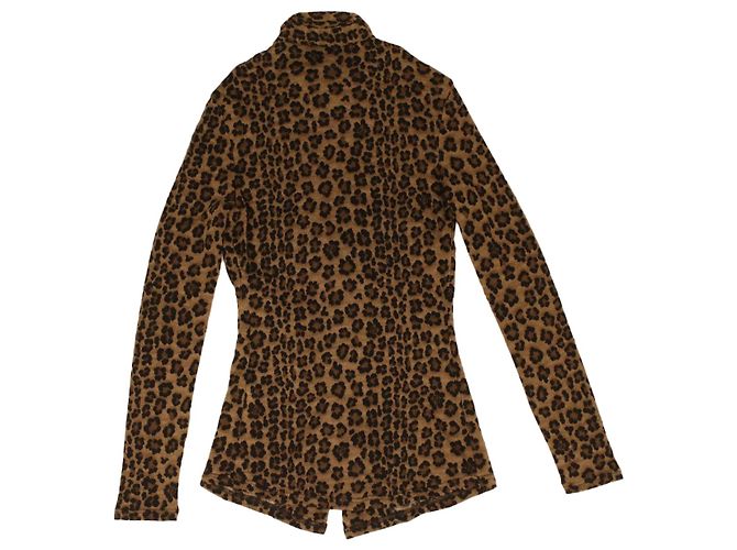 FENDI Leopard Langarmhemd Wolle Braun Auth am3595 - vista 3