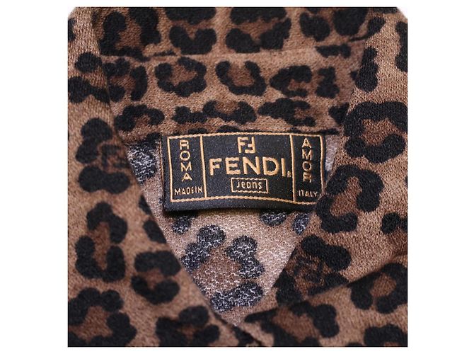 FENDI Leopard Langarmhemd Wolle Braun Auth am3595 - vista 6