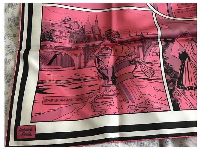 Hermès lado forrado "wow" seda  90 cm Multicolor - vista 11
