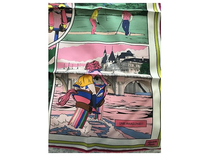 Hermès lado forrado "wow" seda  90 cm Multicolor - vista 16