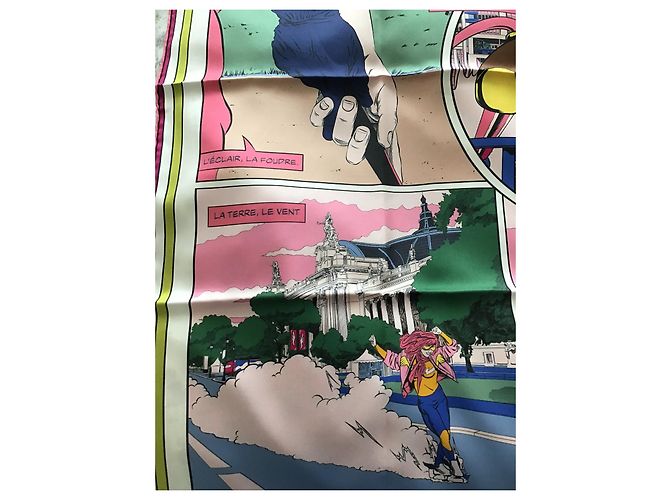 Hermès lado forrado "wow" seda  90 cm Multicolor - vista 17