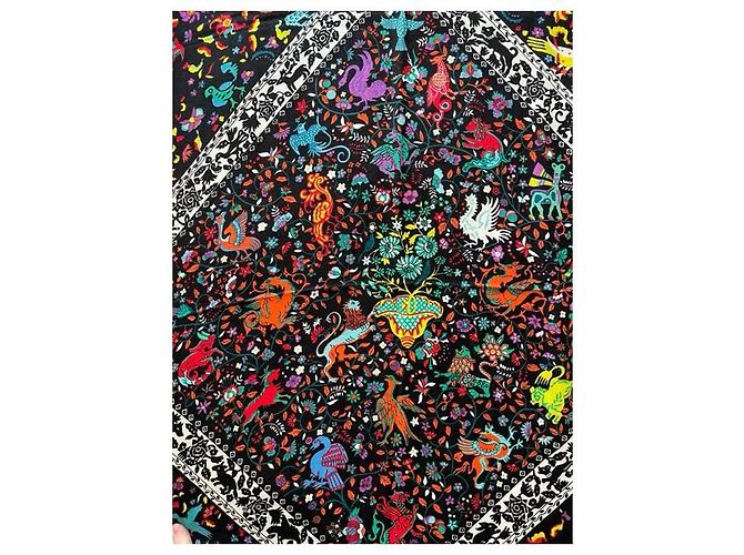 Hermès stola "giardini di seta" nera e verde, 140cm x 140 cm Nero Verde chiaro - vista 3