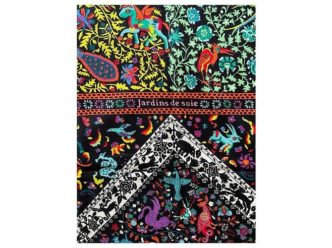 Hermès stola "giardini di seta" nera e verde, 140cm x 140 cm Nero Verde chiaro - vista 4