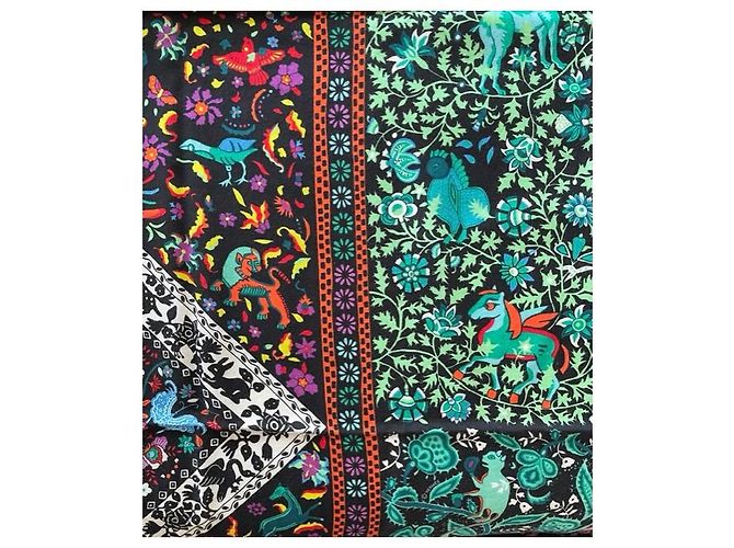 Hermès stola "giardini di seta" nera e verde, 140cm x 140 cm Nero Verde chiaro - vista 6