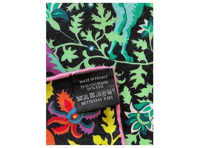 Hermès stola "giardini di seta" nera e verde, 140cm x 140 cm Nero Verde chiaro - vista 7