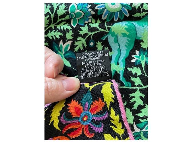 Hermès stola "giardini di seta" nera e verde, 140cm x 140 cm Nero Verde chiaro - vista 8